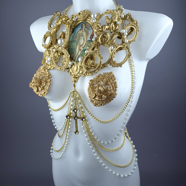 "Botticelli" Pearl & Gold Frames Harness Body Jewellery & Pasties
