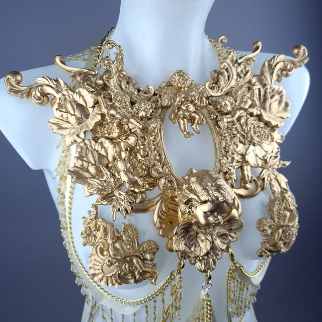 "Cupid" Gold Cherub & Filigree Harness Body Jewellery & Pasties.