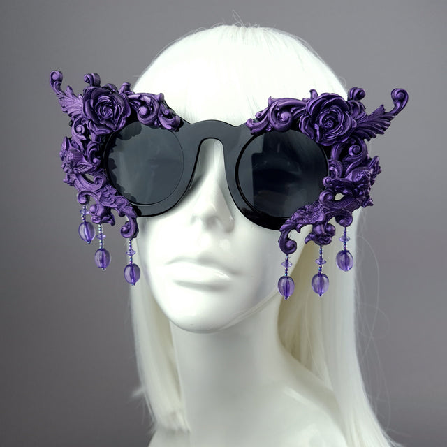 "Black Magick" Black & Purple Filigree Beading Sunglasses