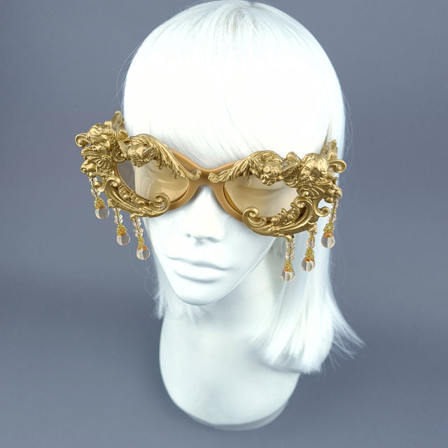 "Cherubino" Gold Angel & Filigree, Beading Catseye Sunglasses