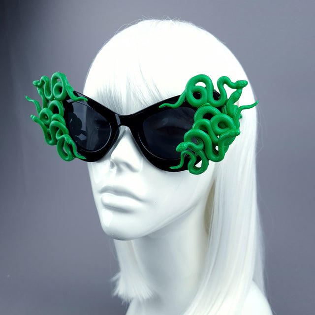 "Medusa" Green Snake Black Sunglasses