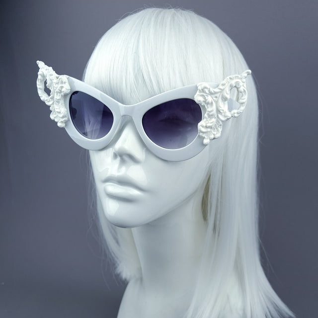 "Maila" White Filigree Catseye Sunglasses