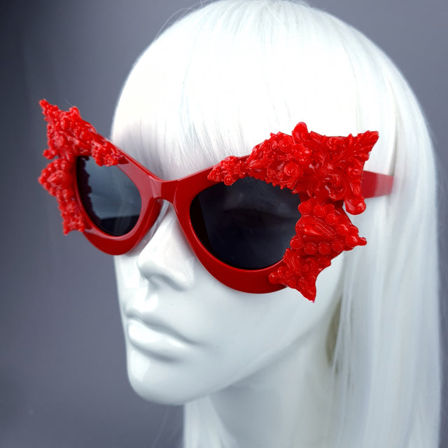 "Eisheth" Red Filigree Bat Catseye Sunglasses