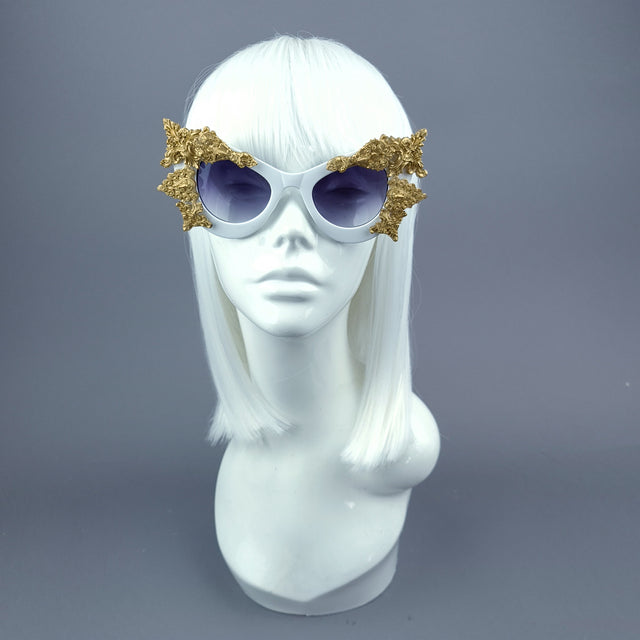 "Eisheth" Gold Filigree White Catseye Sunglasses