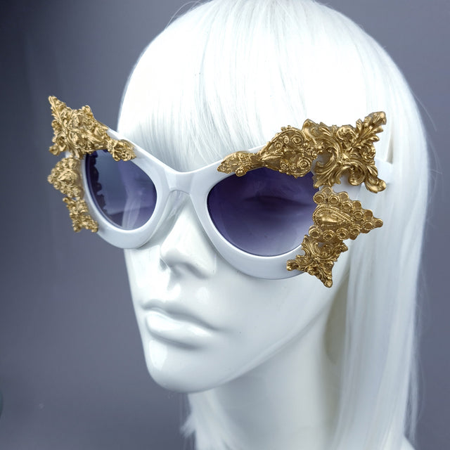 "Eisheth" Gold Filigree White Catseye Sunglasses