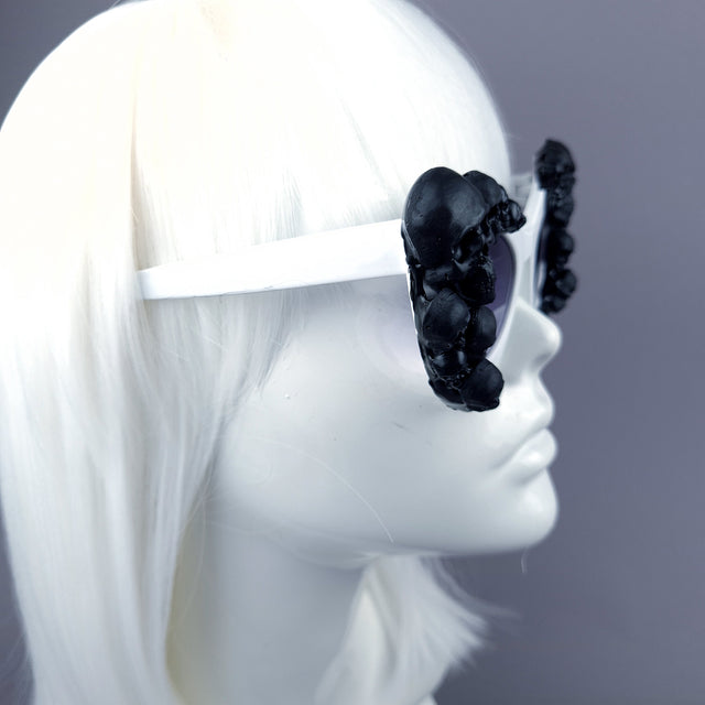 "Phantom" Black Skulls White Cateye Sunglasses