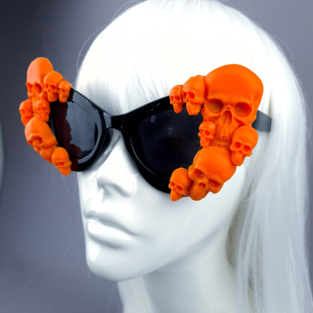 "Ghoul" Orange Skulls Black Cateye Sunglasses
