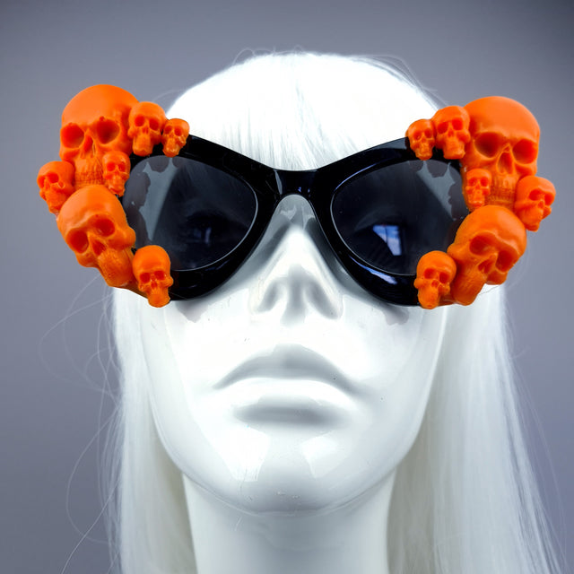 "Ghoul" Orange Skulls Black Cateye Sunglasses