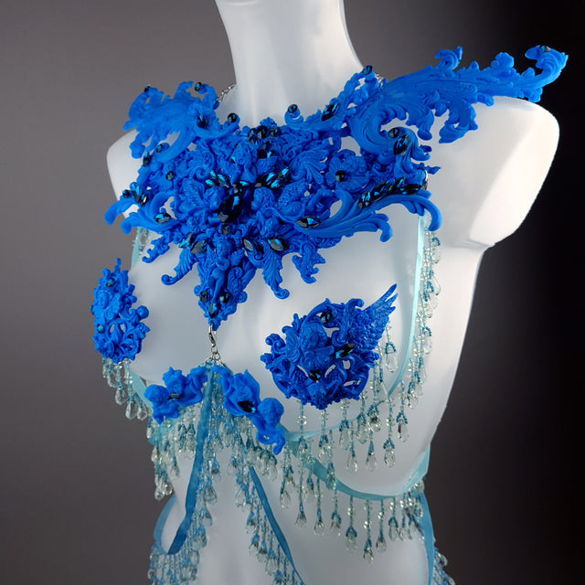 "De Hyacintho" Blue Filigree Nipple Pasties & Beading Body Jewellery