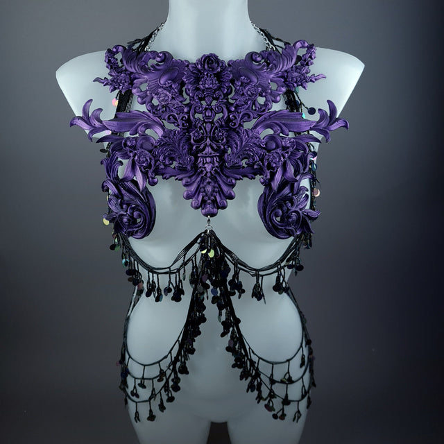 "Alcina" Purple Filigree Harness Body Jewellery & Pasties.