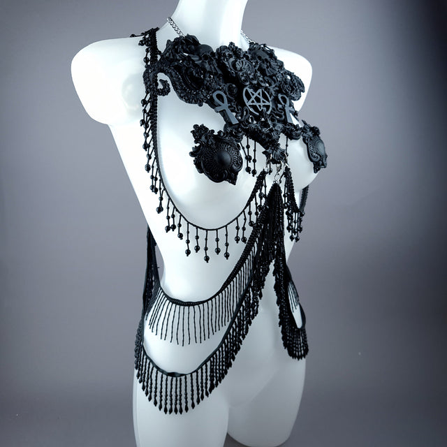 "Devil in Disguise" Black Filigree Harness Body Jewellery & Pasties.