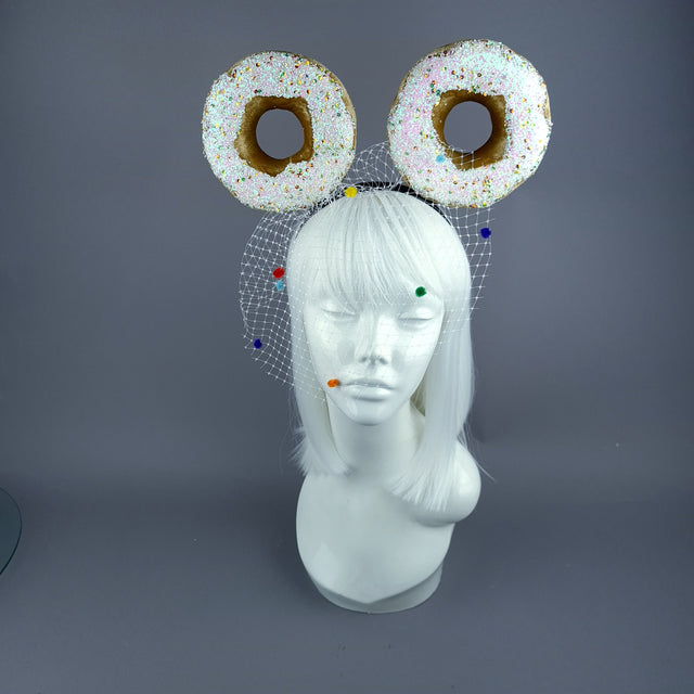 "Donut you want me Baby" Ear Veil Headdress - White