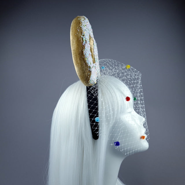 "Donut you want me Baby" Ear Veil Headdress - White