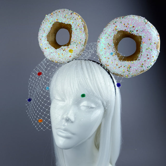 "Donut you want me Baby" Ear Veil Headdress - White
