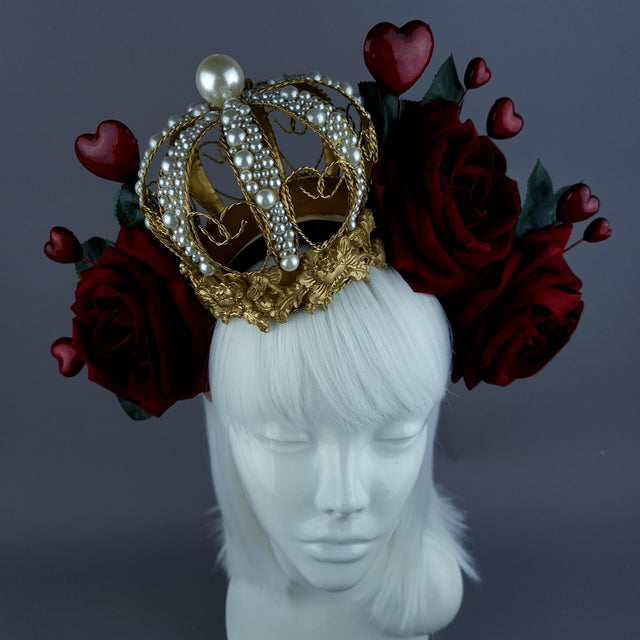 "Elatha" Red Rose & Crown Headdress