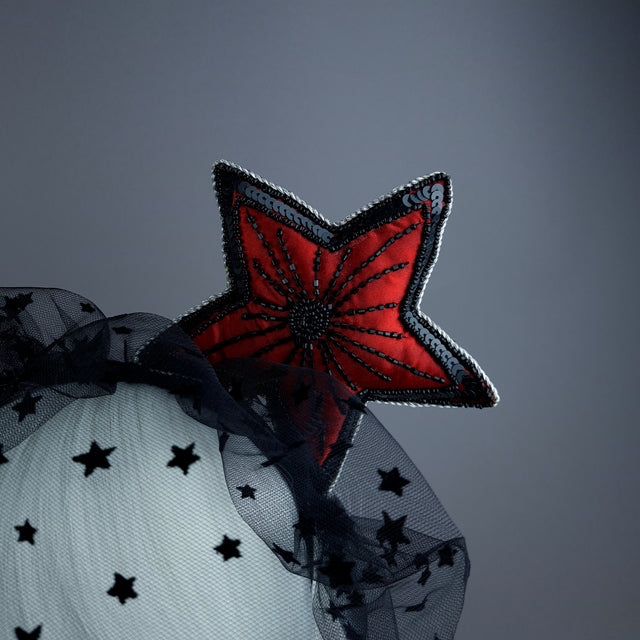 "Kokabiel" Red & Black Star Veil Headdress