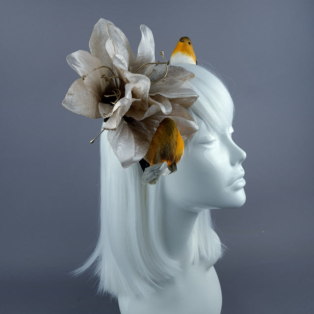 "Rockin' Robin" Gold Amaryllis Flower & Birds Headband