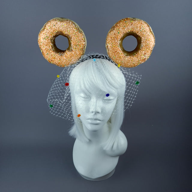 "Donut you want me Baby" Ear Veil Headdress - Coral