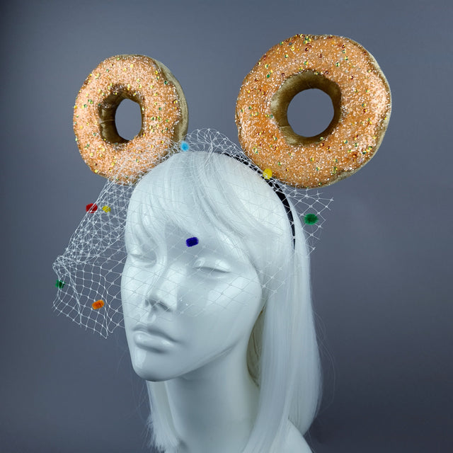 "Donut you want me Baby" Ear Veil Headdress - Coral