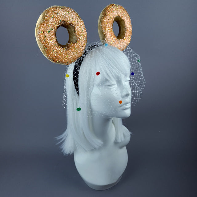 "Donut you want me Baby" Ear Veil Headdress - Coral