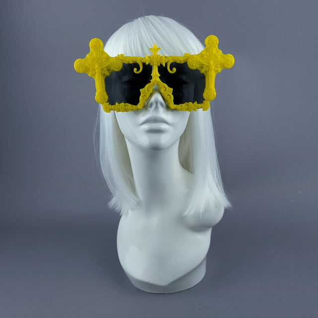 "Ritual" Yellow Crosses Filigree Unisex Sunglasses