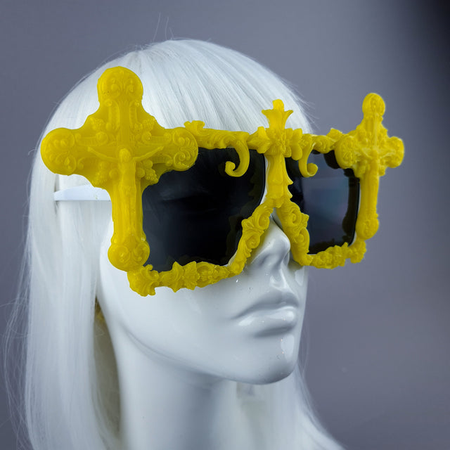 "Ritual" Yellow Crosses Filigree Unisex Sunglasses
