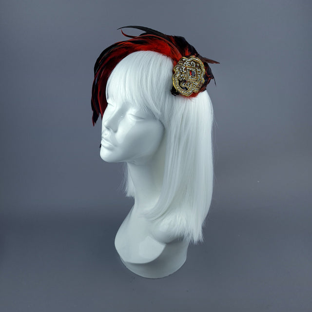 "Hope" Vintage Inspired Red Feather & Jewel Fascinator