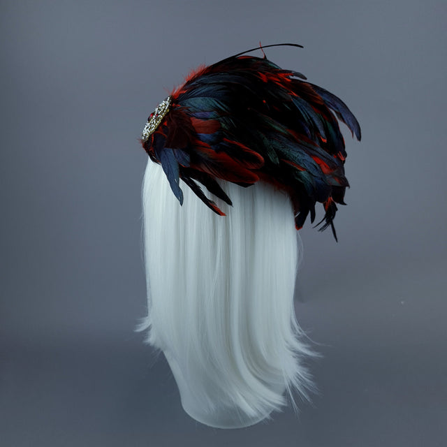 "Hope" Vintage Inspired Red Feather & Jewel Fascinator