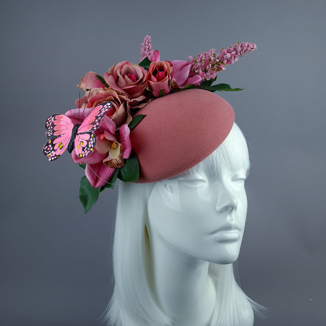 "Posey" Pink Rose & Butterfly Fascinator Hat Headdress