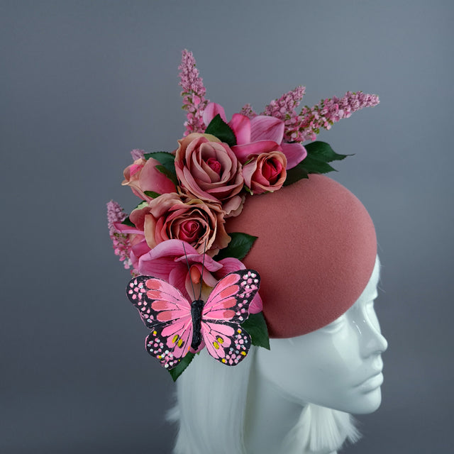 "Posey" Pink Rose & Butterfly Fascinator Hat Headdress