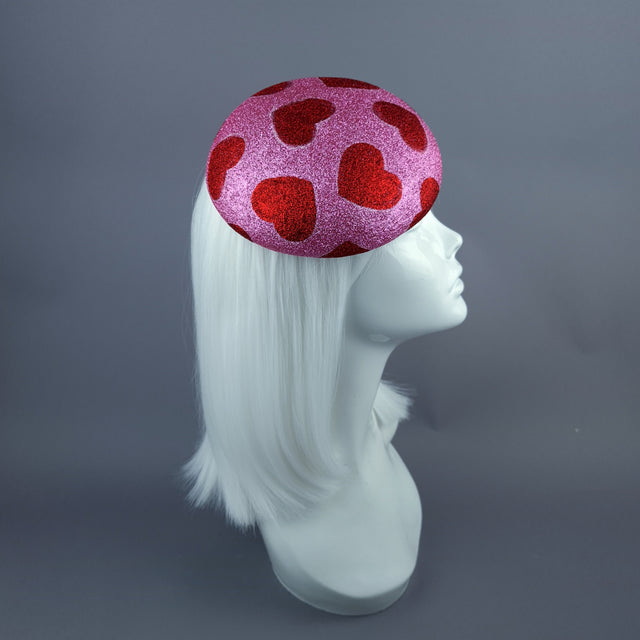 "Sweet Heart" Red & Pink Glitter Hearts Fascinator Hat Headdress