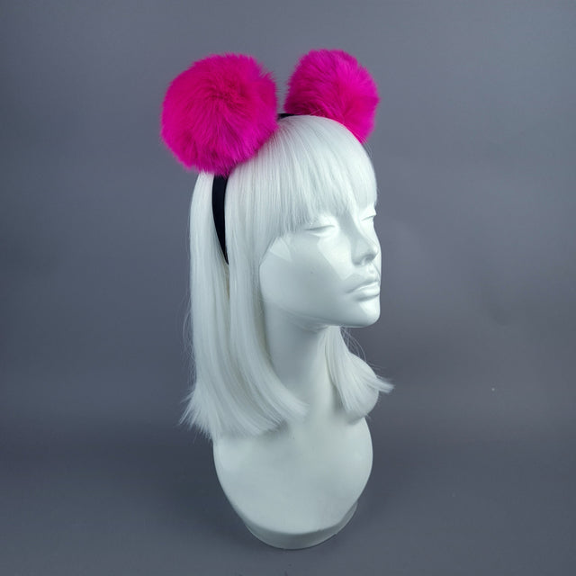 "Teddie" Pink Pompom Ear Headpiece