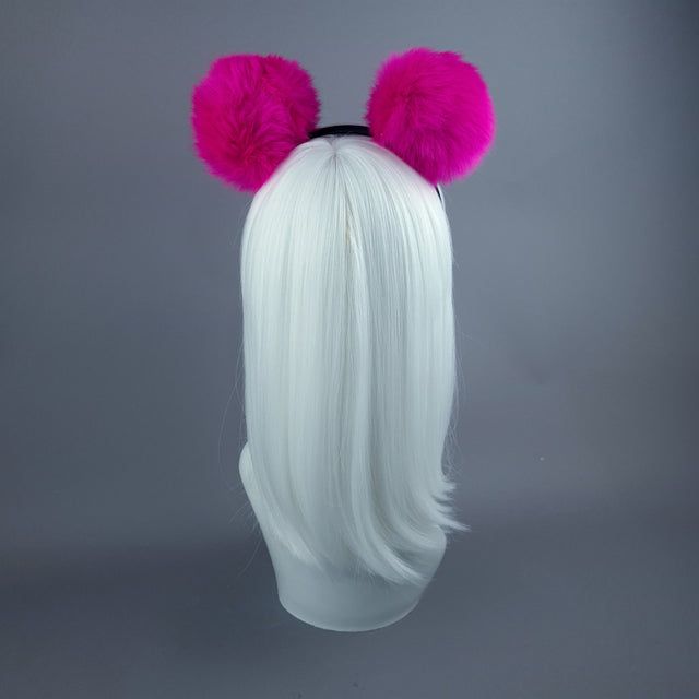 "Teddie" Pink Pompom Ear Headpiece
