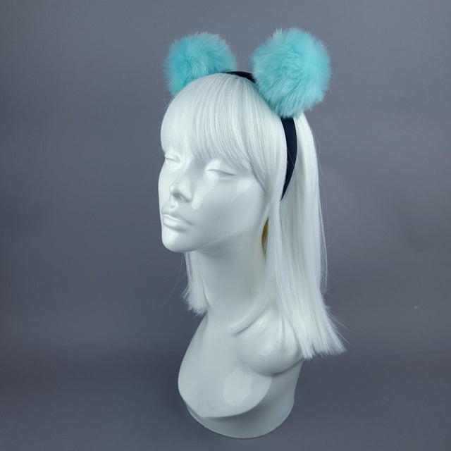 "Teddie" Blue Pompom Ear Headpiece