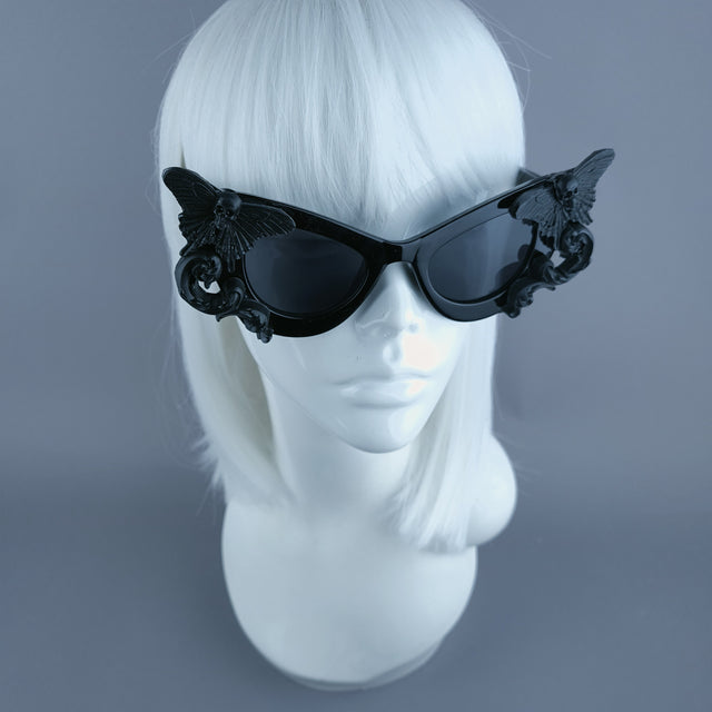 "Reborn" Black Filigree Butterfly Skull Sunglasses