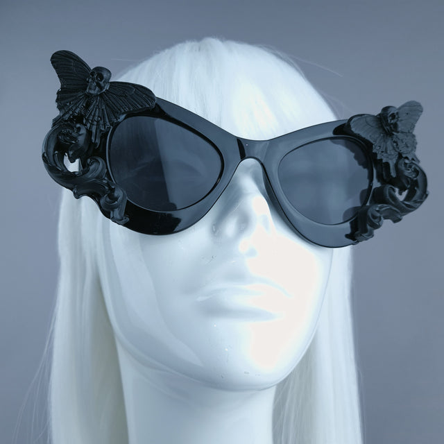 "Reborn" Black Filigree Butterfly Skull Sunglasses