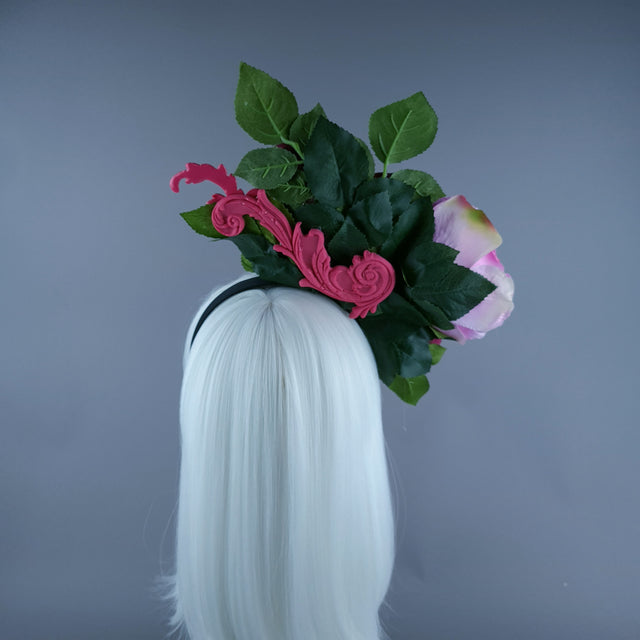 "Fayetta" Pink Rose & Filigree Headdress