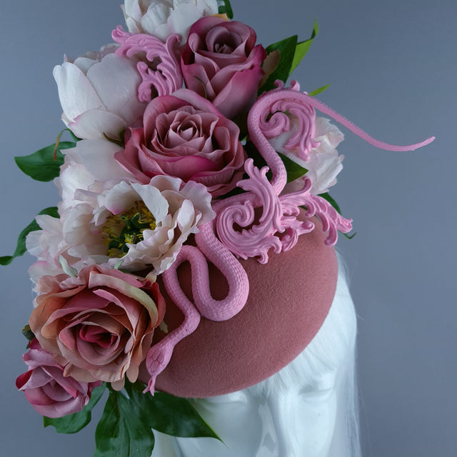 "Zia" Pink Rose, Snake & Filigree Fascinator Hat