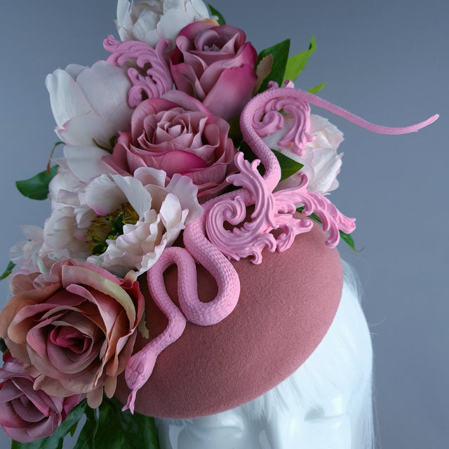 "Zia" Pink Rose, Snake & Filigree Fascinator Hat