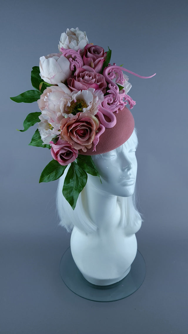 "Zia" Pink Rose, Snake & Filigree Fascinator Hat