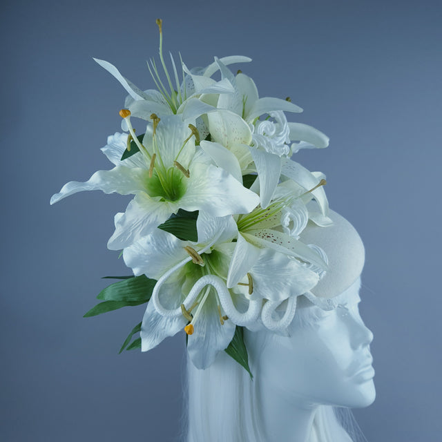 "Semyazza" Ivory Lily, Snake & Filigree Fascinator Hat