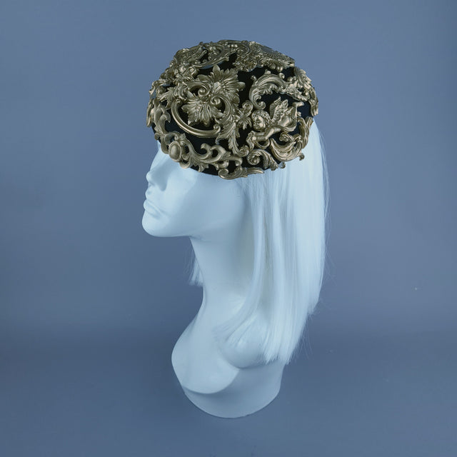 "Ozul" Black & Gold Filigree Fascinator Hat