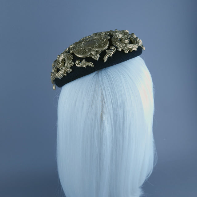 "Ozul" Black & Gold Filigree Fascinator Hat