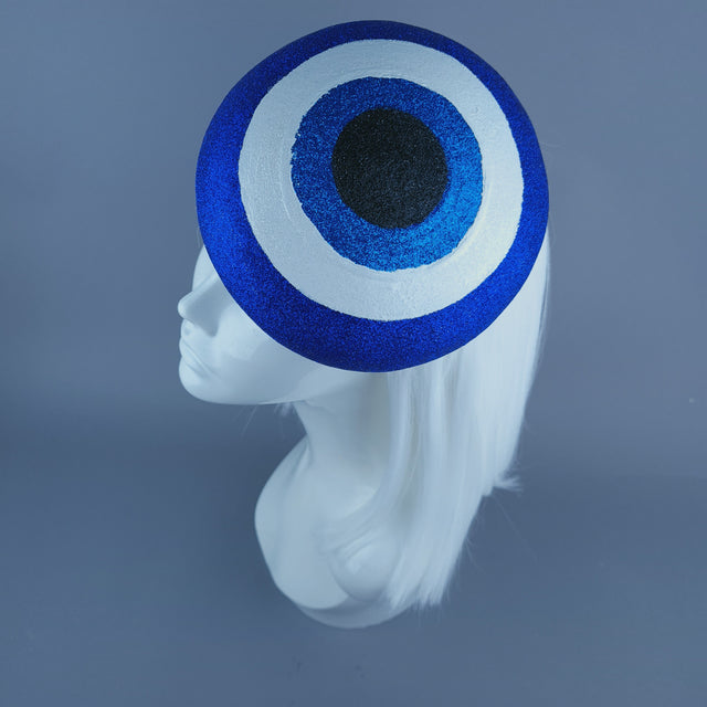 "Kem Göz" Blue Glitter Evil Eye Fascinator Hat