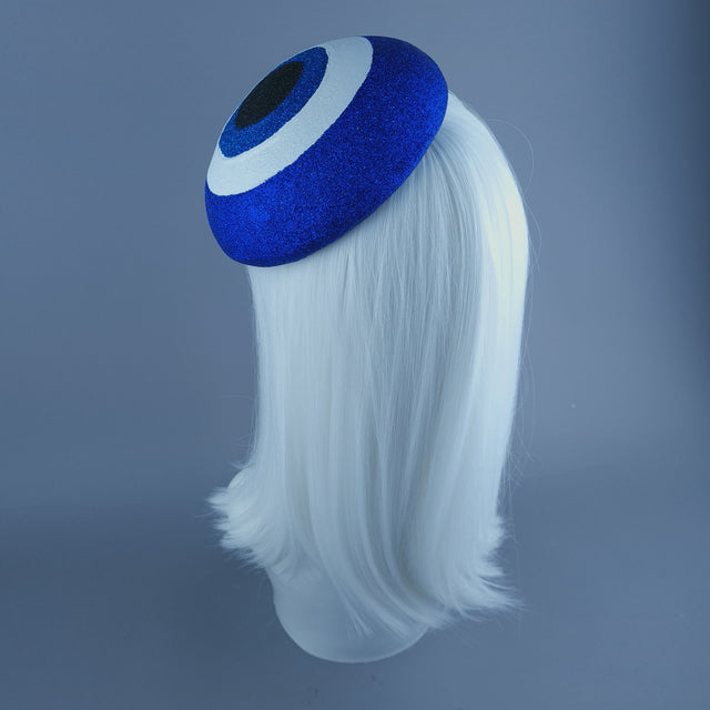 "Kem Göz" Blue Glitter Evil Eye Fascinator Hat