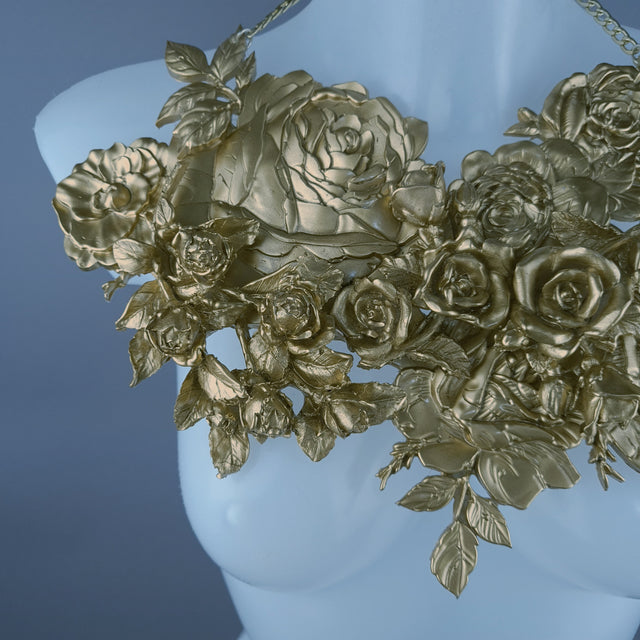 "Lanira" Large Gold Roses Necklace
