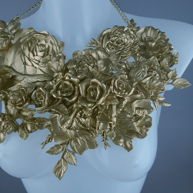 "Lanira" Large Gold Roses Necklace