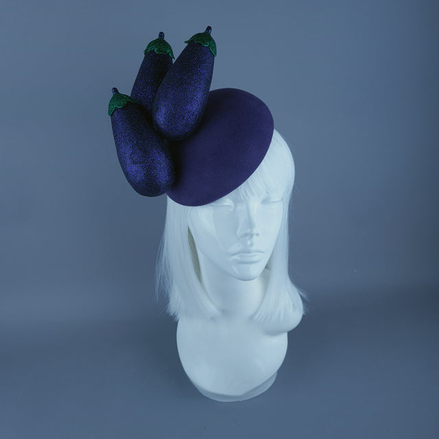 "Débauche" Glitter Aubergine Eggplant Vegetable Food Fascinator Hat