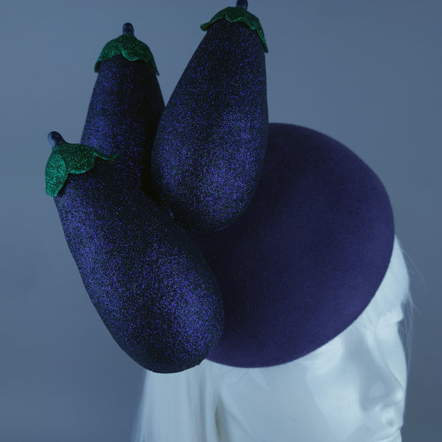 "Débauche" Glitter Aubergine Eggplant Vegetable Food Fascinator Hat