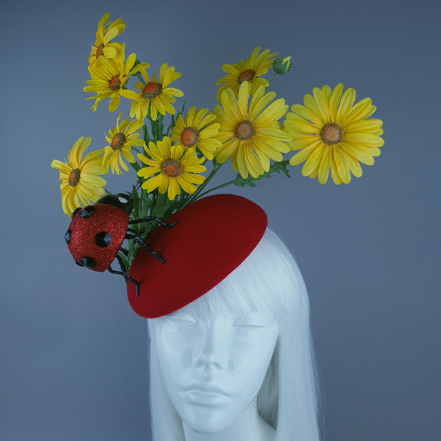 "Serenum" Red Ladybird & Daisy Fascinator Hat Headdress